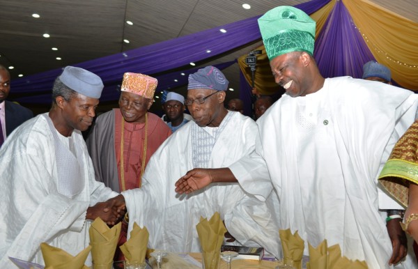 Osinbajo In Handshake With Obasanjo