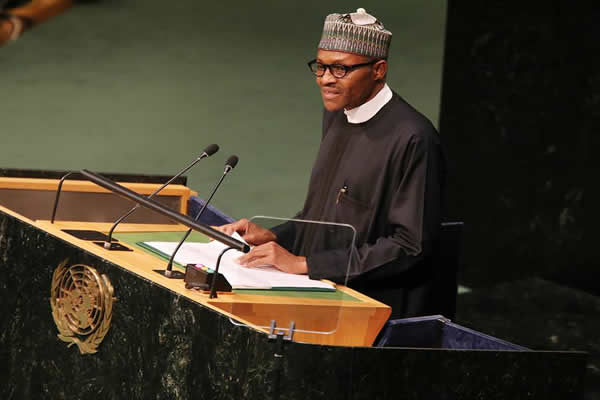 President Muhammadu Buhari addressing the UN General Assembly  at the 70th UN general Assembly Submit on 25th Sept 2015