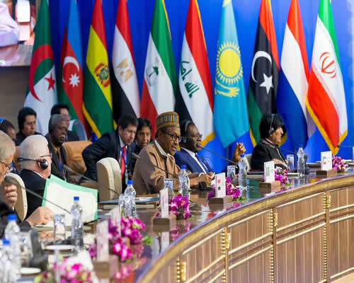 President Buhari delivering his address at the plenary session of the 3rd summit of the Gas Exporting Countries Forum in Tehran Iran on 23rd Nov 2015