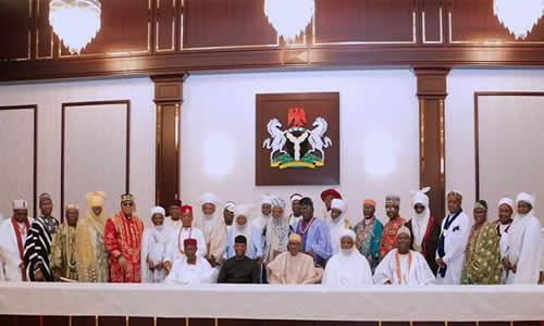 President Muhammadu Buhari with some members of traditional rulers