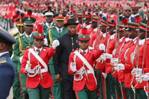 FIRST Set of Female Cadet Known as Jonathan  Queens,  leading  the Parade at the Golden Jubilee and Passing Out Parade and Commissioning of Course 61 Regular Course and Short Service Course 42 Cadet in Kaduna on Saturday.
