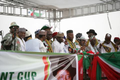 DECLARATION, PDP GOVERNORS ADDRESSING THE RALLY