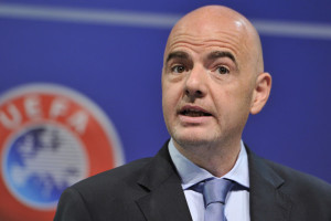NYON, SWITZERLAND - JULY 03: UEFA General Secretary Gianni Infantino speaks during the UEFA 2014/15 Futsal Cup Preliminary and Main Round Draw at the UEFA headquarters, The House of European Football, on July 3, 2014 in Nyon, Switzerland. (Photo by Harold Cunningham/Getty Images for UEFA)