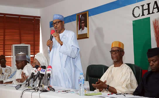 President Muhammad Buhari addressing the APC council members