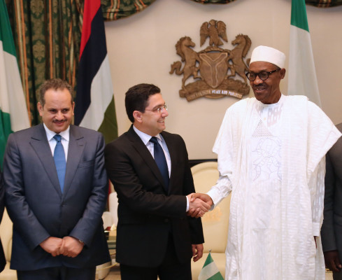PRESIDENT BUHARI RECEIVES MOROCCAN SPECIAL ENVOY 1. President Muhammadu Buhari, Delegate to the Minister of Foreign Affairs and Cooperation, and Morroccan Special Envoy. H.E. Nasser Bourita and Director Yassine Mansouri a during an audience with the President at the State House in Abuja. PHOTO; SUNDAY AGHAEZE. JULY 14 2016