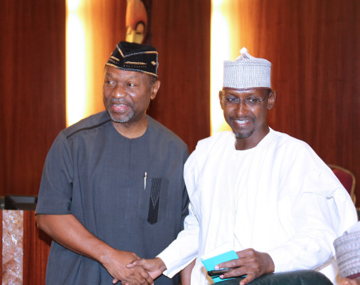 PMB PRESIDES OVER JULY FEC MEETING 15. FCT Minister Alhaji Mohammed Bello and Minister of Budget and Nattional Planning, Senator Udoma Udo Udoma as President Muhammadu Buhari presides over July 20 2016 Federal Executive Council (FEC) meeting at the Council Chamber State House in Abuja. PHOTO; SUNDAY AGHAEZE. Wednesday JULY 20 2016.