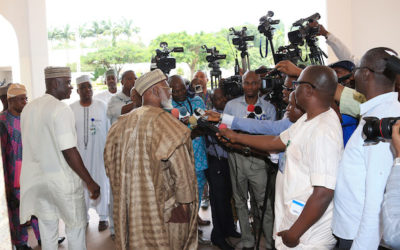 PRESIDENT BUHARI RECEIVES FMR HEAD OF STATE GEN ABDULSALAMI A PIX 5. Former Head of State General Abdulsalami Abubakar speaking with Cross Section State House Presss Corps after meeting with President Muhammadu Buhari at the State House in Abuja. PHOTO; SUNDAY AGHAEZE. AUGUST 18 2016