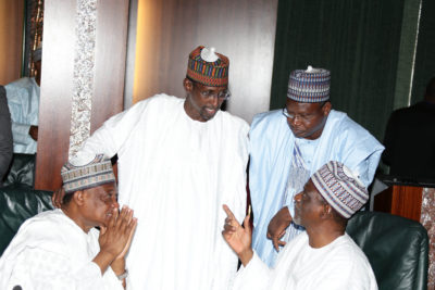 PRESIDENT BUHARI PRESIDES OVER AUG 31 FEC 15. L-R; Minister of Defence, Brig General Mansur M Dan-Ali Minister of FCT, Alhaji Mohammed Musa Bello, Minister of State Environment, Alhaji Ibrahim Usman Jibril and Minister of Education, Mallam Adamu Adamu as President Muhammadu Buhari presides over August 31 2016 Federal Executive Council (FEC) Meeting held at the Council Chambers, State House. PHOTO; SUNDAY AGHAEZE. AUGUST 31 2016.