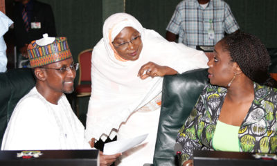 PRESIDENT BUHARI PRESIDES OVER AUG 31 FEC 10. L-R; Minister of FCT, Alhaji Mohammed Musa Bello, Minister of State Foreign Affairs, Hajiya Khadija Bukar Ibrahim and Minister of Finance, Mrs. Kemi Adeosun as President Muhammadu Buhari presides over August 31 2016 Federal Executive Council (FEC) Meeting held at the Council Chamber of the State House in Abujs. PHOTO; SUNDAY AGHAEZE. AUG 31 2016.