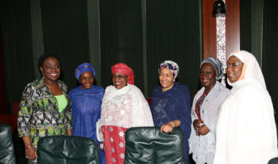 PRESIDENT BUHARI PRESIDES OVER AUG 31 FEC 12A&B. L-R; Minister of Finance, Mrs Kemi Adeosun, Minister of State Budget and National Planning, Hajiya Zainab Ahmed, Minister of Women Affairs, Senator Aisha Alhassan, Minister of Environment, Hajiya Amina Mohammed, Minister of State, Trade, Investment and Industry, Hajiya Aisha Abubakar and Minister of State Foreign Affairs, Khadija Bukar Ibrahim as President Muhammadu Buhari presides over August 31 2016 Federal Executive Council (FEC) Meeting held at the Council Chambers, State House. PHOTO; SUNDAY AGHAEZE. AUGUST 31 2016.