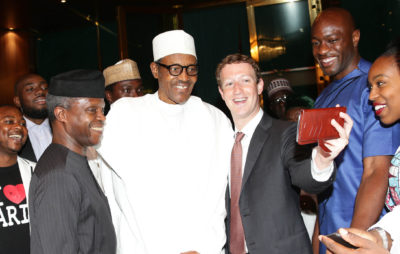 PRESIDENT BUHARI RECEIVES 2: TAKING SELFIE PHOTO. President Muhammadu Buhari  with President Prof Yemi Osinbajo taking selfie photo with the FACEBOOK CEO, Mr. Mark Zuckerberg during a visit at the State House in Abuja. PHOTO; SUNDAY AGHAEZE. SEPT 2 2016