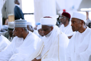 PRESIDENT BUHARI ATTENDS JUMA'AT PRAYER 10A. R-L; President Muhammadu Buhari, Sultan of Sokoto, Sultan Muhammadu Sa'ad Abubakar III and President of the Senate, Dr Bukola Saraki during a Juma'at Prayer to Mark the 56th Independence Anniversary Celebration of the Federal Republic of Nigeria in Abuja. PHOTO; SUNDY AGHAEZE. SEPT 30 30 2016.