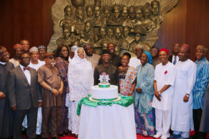 AG PRESIDENT OSINBAJO @60 PIX 0. Ag President Yemi Osinbajo (m) marks 60th birthday with Federal Executive Council (FEC) members on Wednesday, March 8, 2017 at the State House, Abuja PHOTO: SUNDAY AGHAEZE..