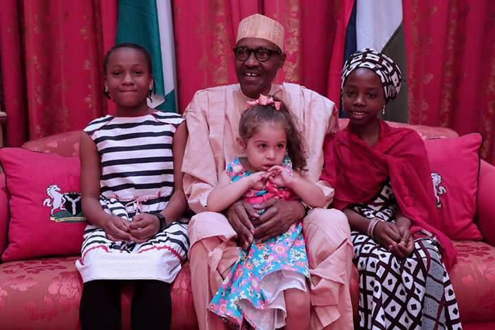 Buhari’s Young Admirers, Maya Aisha, Visit Him In Aso Rock