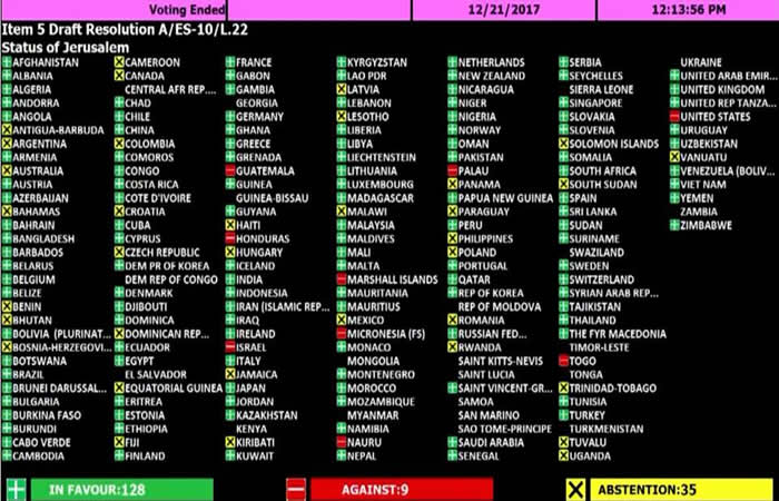 Details of the vote at the UN General Assembly