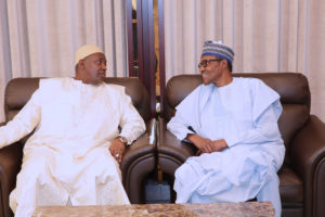 PRESIDENT BUHARI RECEIVES THE GAMBIA PRESIDENT, BARROW. 6A&B.  President Muhammadu Buhari Chats with the President of The Gambia, H.E Adama Barrow during an official visit to Nigeria at the State House in Abuja. PHOTO; SUNDAY AGHAEZE. JAN 16 2018.