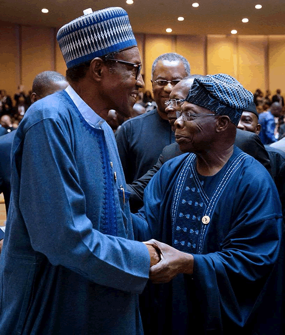 Chief Olusegun Obasanjo meets President Muhammadu Buhari in Addis Ababa, Ethiopia