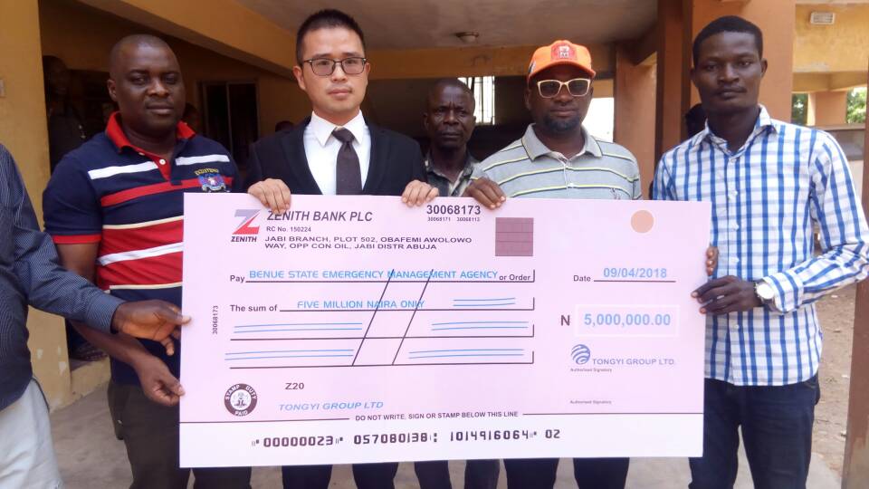 Chinese Investment company, Tongyi Group Donates N5 Million To Benue IDPs