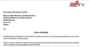 News Medium Commits Professional Blunder Against Information Minister, Apologizes